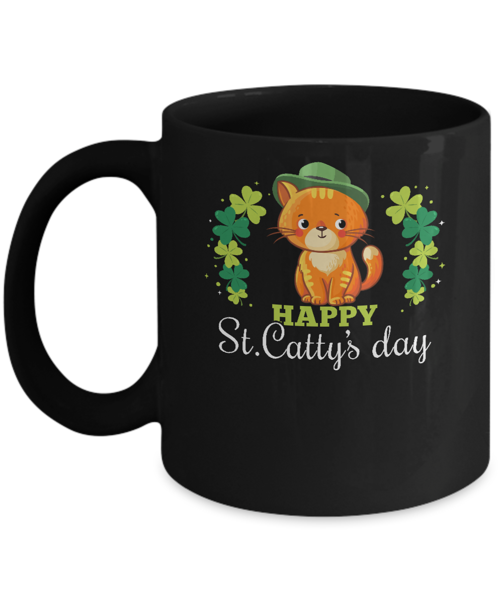 Happy St Catty's St. Patrick's Day Lucky Cat Gift Mug-Coffee Mug-11oz Mug-Black
