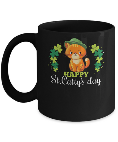 Happy St Catty's St. Patrick's Day Lucky Cat Gift Mug-Coffee Mug-11oz Mug-Black