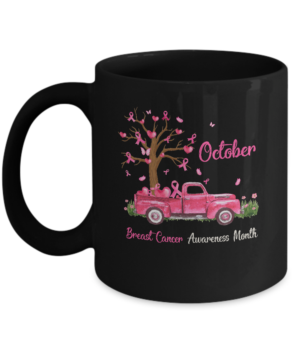 Pink Truck Pumpkin October Breast Cancer Awareness Month Mug-Coffee Mug-11oz Mug-Black