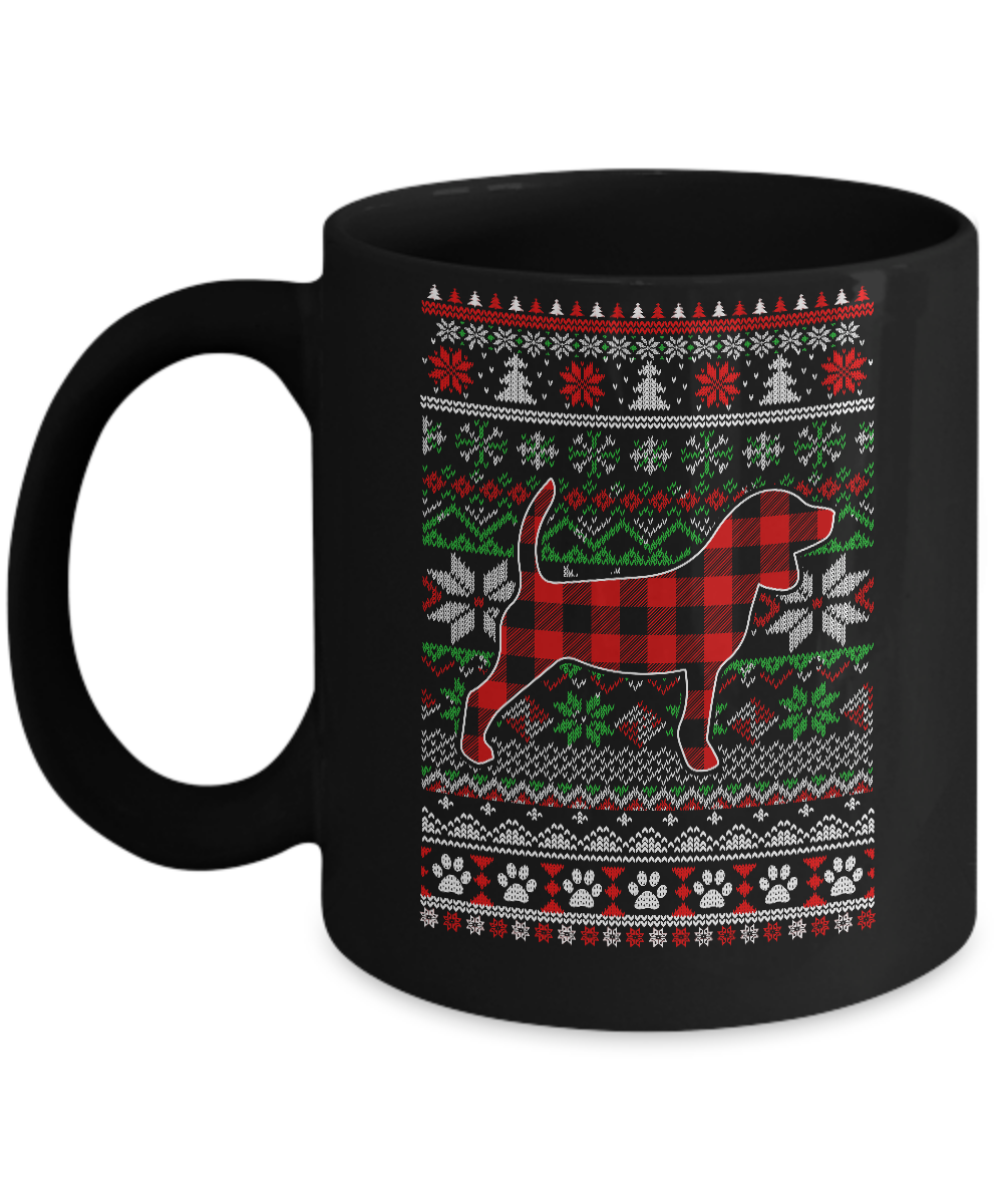 Beagle Red Plaid Ugly Christmas Sweater Gifts Mug-Coffee Mug-11oz Mug-Black