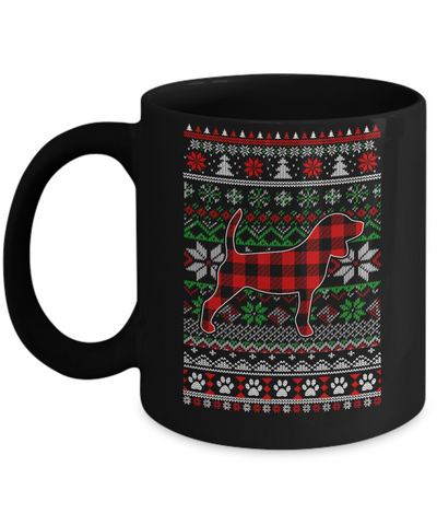 Beagle Red Plaid Ugly Christmas Sweater Gifts Mug-Coffee Mug-11oz Mug-Black