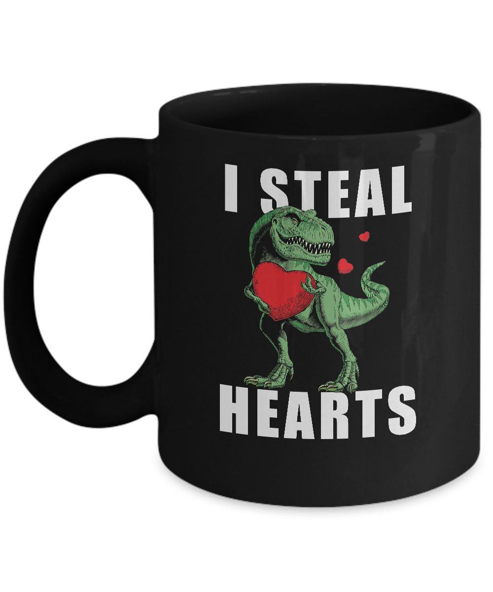 I Steal Hearts Funny Valentines Day Dinosaur T-Rex Boys Mug-Coffee Mug-11oz Mug-Black