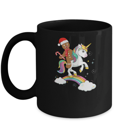 Gingerbread Man Riding A Unicorn Christmas Xmas Gift Mug-Coffee Mug-11oz Mug-Black