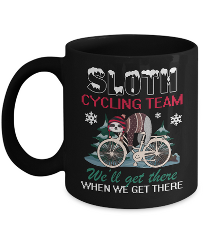 Sloth Cycling Team Lazy Sloth Sleeping On Bicycle Winter Snow Mug-Coffee Mug-11oz Mug-Black