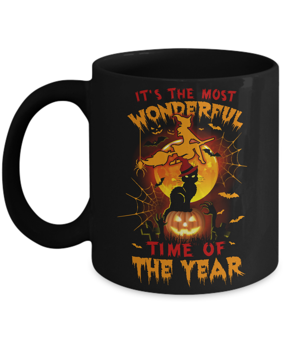 Halloween Cat It's The Most Wonderful Time Of The Year Witches Mug-Coffee Mug-11oz Mug-Black