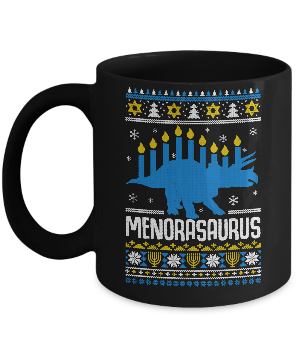 Funny Ugly Hanukkah Dinosaur Menorasaurus Sweater Mug