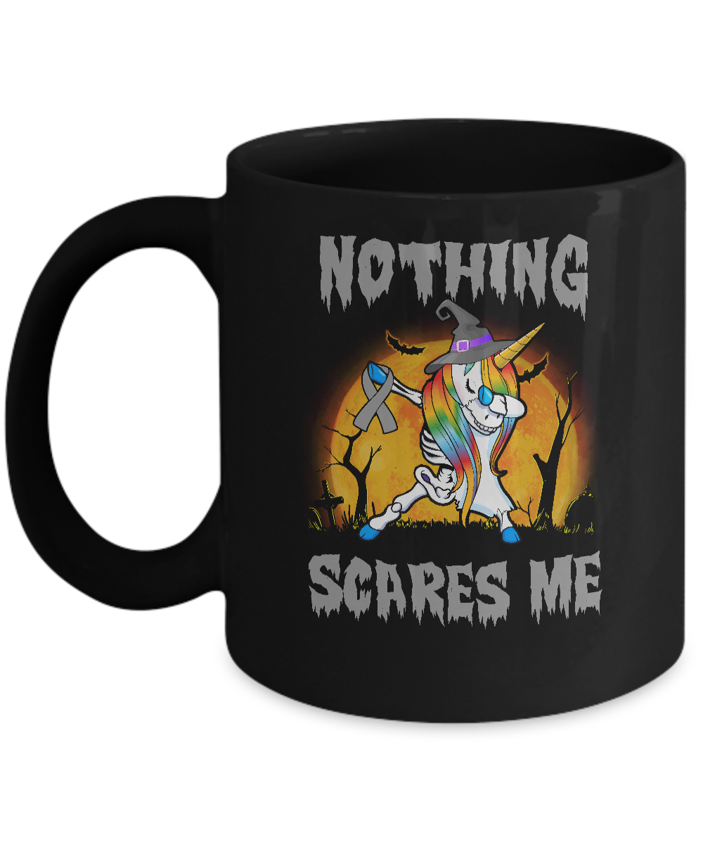Brain Cancer Dabbing Unicorn Skeleton Halloween Mug