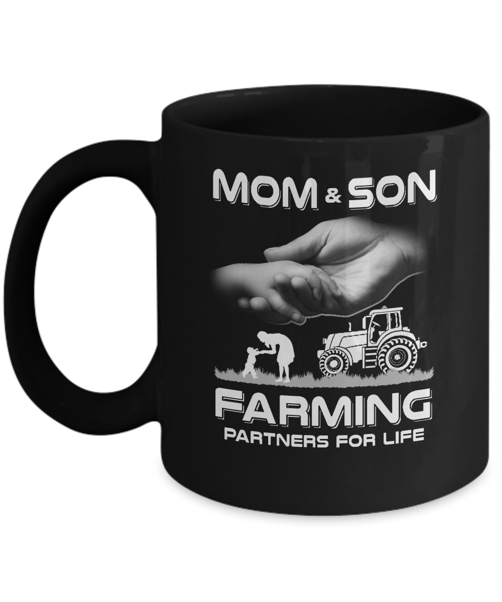 Farmer Mom And Son Farming Partners For Life Mothers Day Mug-Coffee Mug-11oz Mug-Black