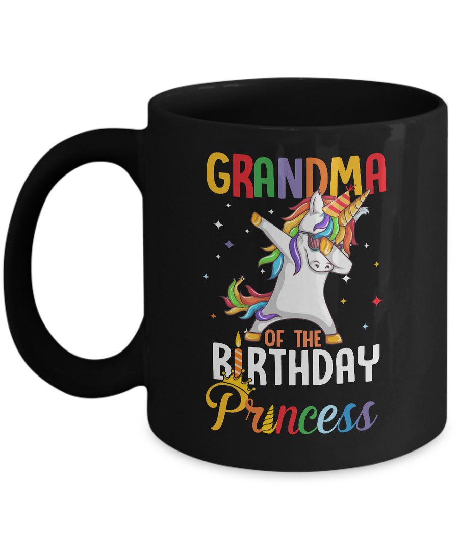Grandma Of The Birthday Girl Dabbing Unicorn Party Mug-Coffee Mug-11oz Mug-Black