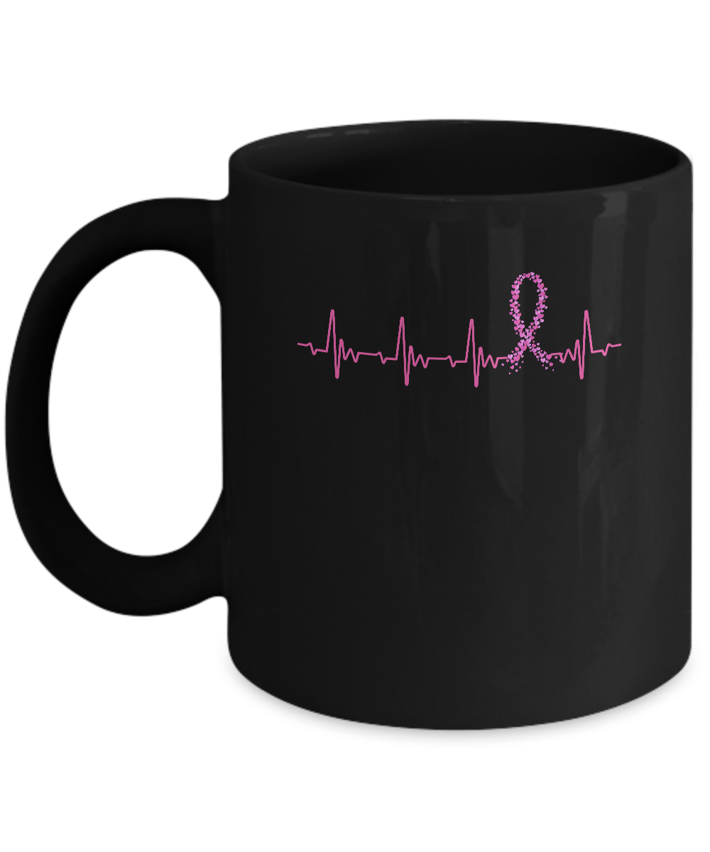 Breast Cancer Awareness Pink Ribbon Heartbeat Mug