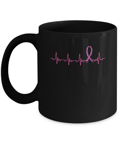 Breast Cancer Awareness Pink Ribbon Heartbeat Mug-Coffee Mug-11oz Mug-Black