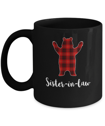 Red Sister-In-Law Bear Buffalo Plaid Family Christmas Pajamas Mug-Coffee Mug-11oz Mug-Black