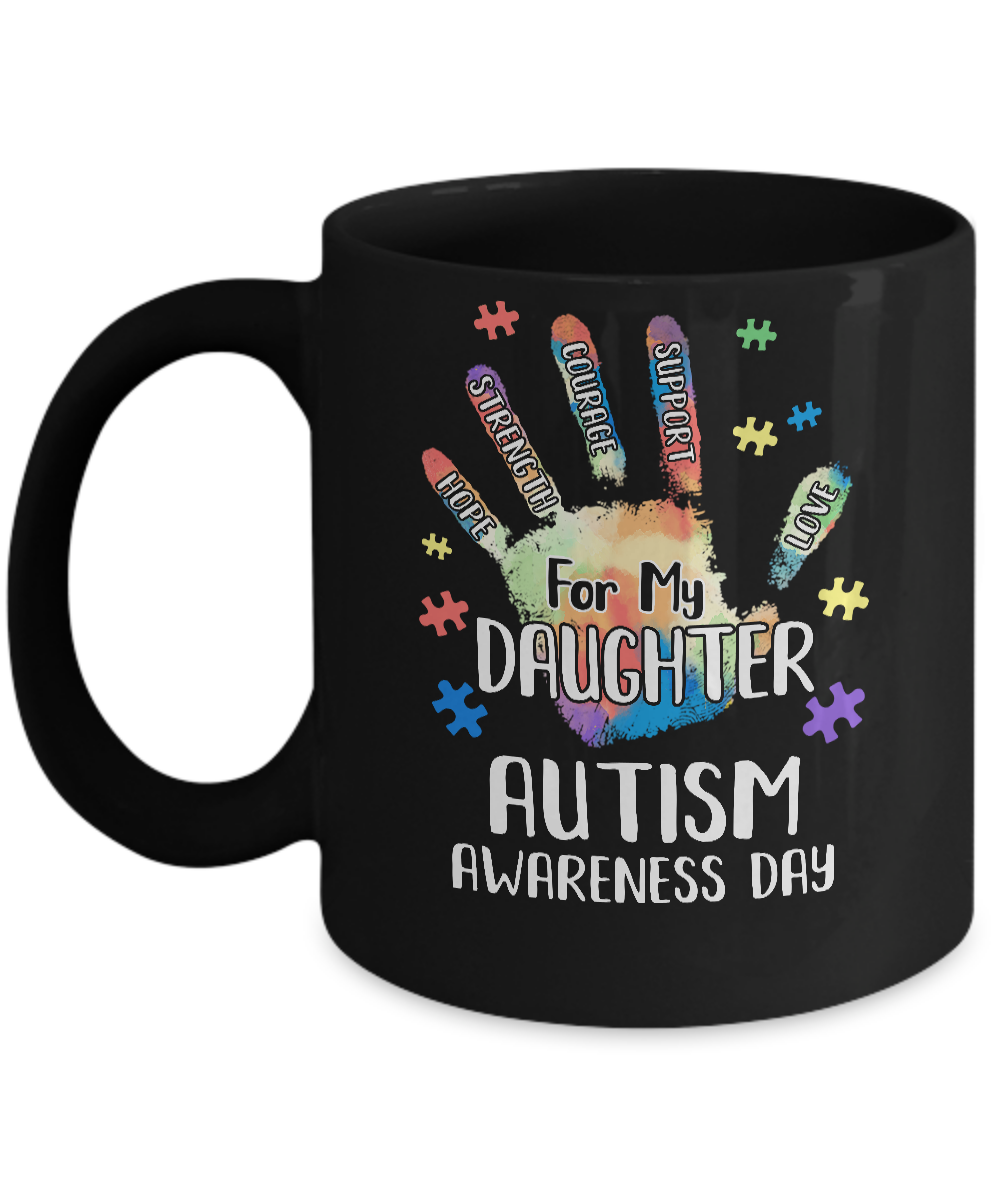 Support Autism Awareness For My Daughter Puzzle Gift Mug-Coffee Mug-11oz Mug-Black