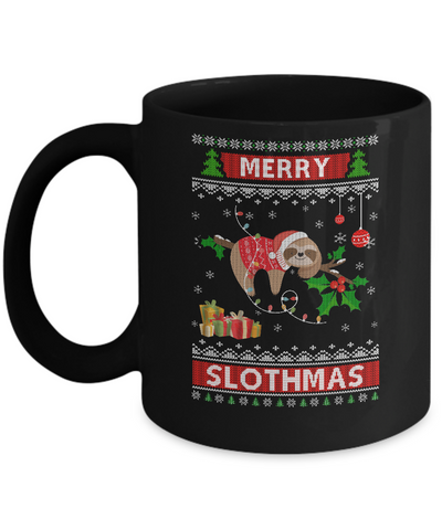 Merry Slothmas Funny Sloth Ugly Christmas Sweater Mug-Coffee Mug-11oz Mug-Black