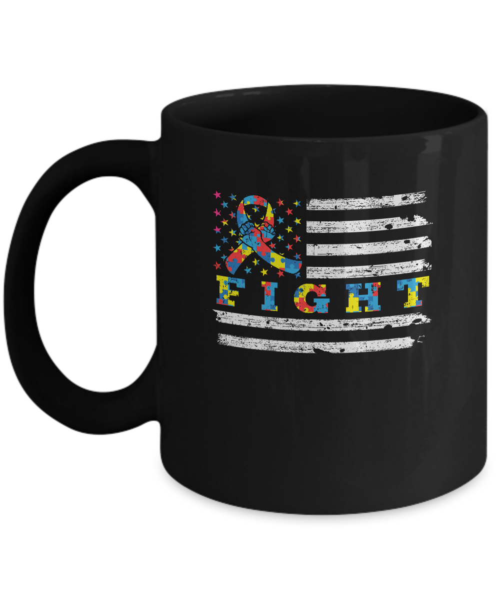 Fight Autism Ribbon US Flag Autism Awareness Mug-Coffee Mug-11oz Mug-Black