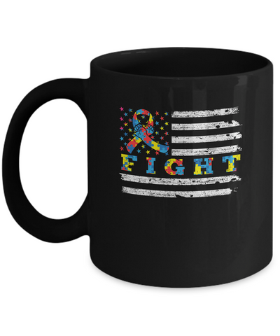 Fight Autism Ribbon US Flag Autism Awareness Mug-Coffee Mug-11oz Mug-Black