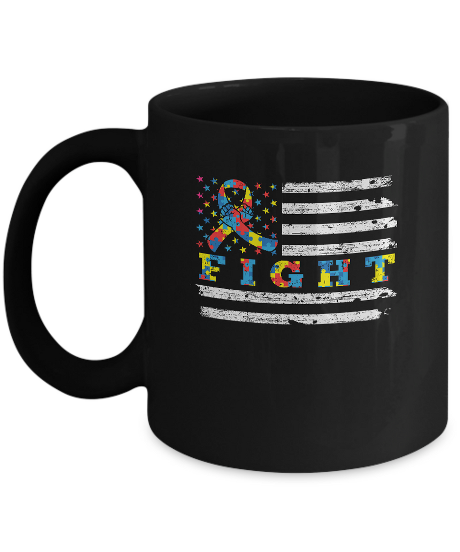 Fight Autism Ribbon US Flag Autism Awareness Mug-Coffee Mug-11oz Mug-Black