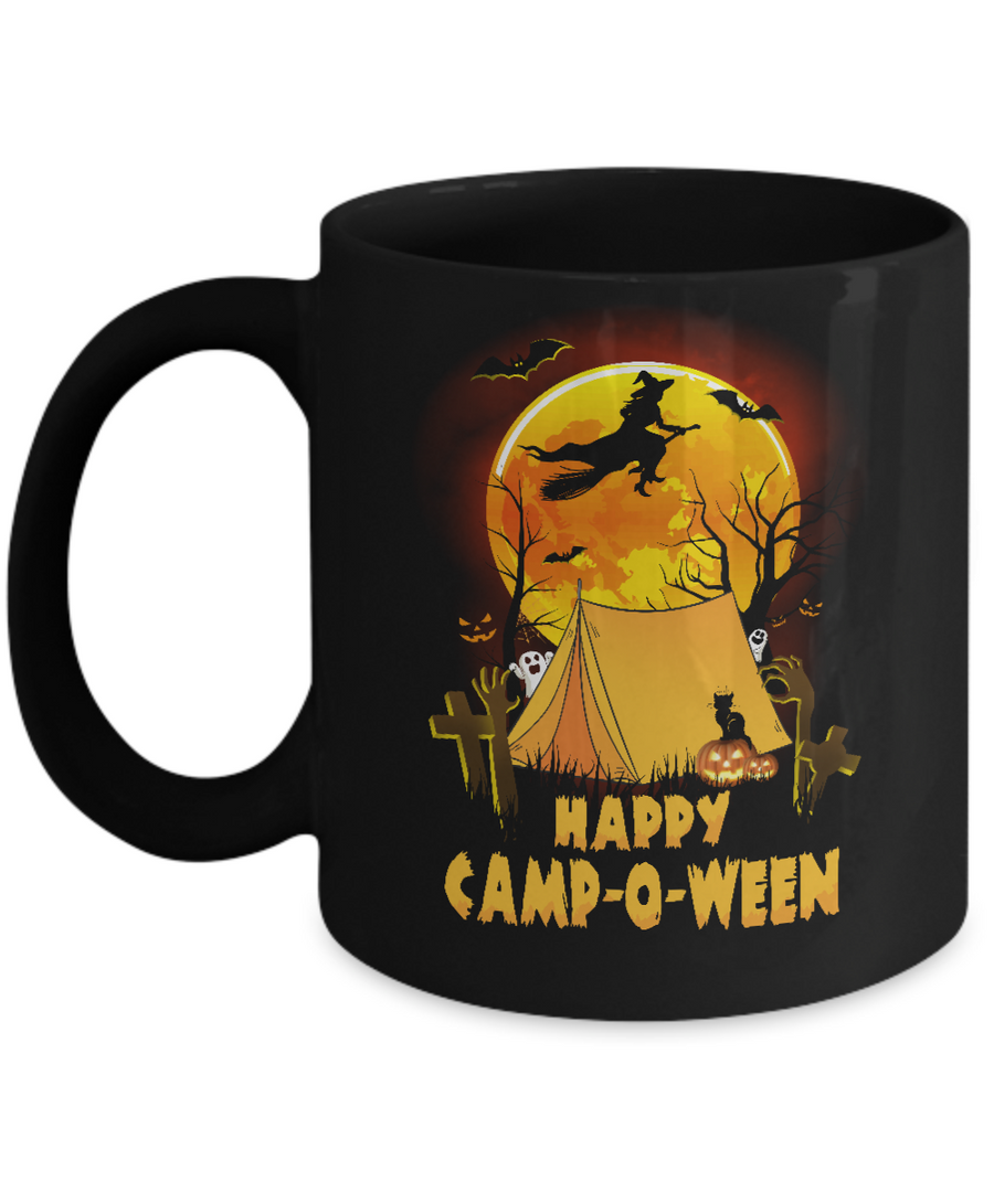 Happy Camp-O-Ween Funny Halloween Camping Mug-Coffee Mug-11oz Mug-Black