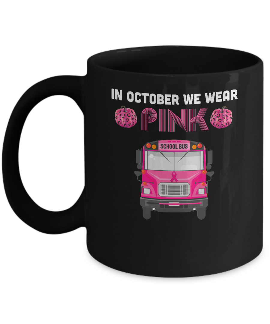 In October We Wear Pink School Bus Pumpkin Breast Cancer Mug-Coffee Mug-11oz Mug-Black