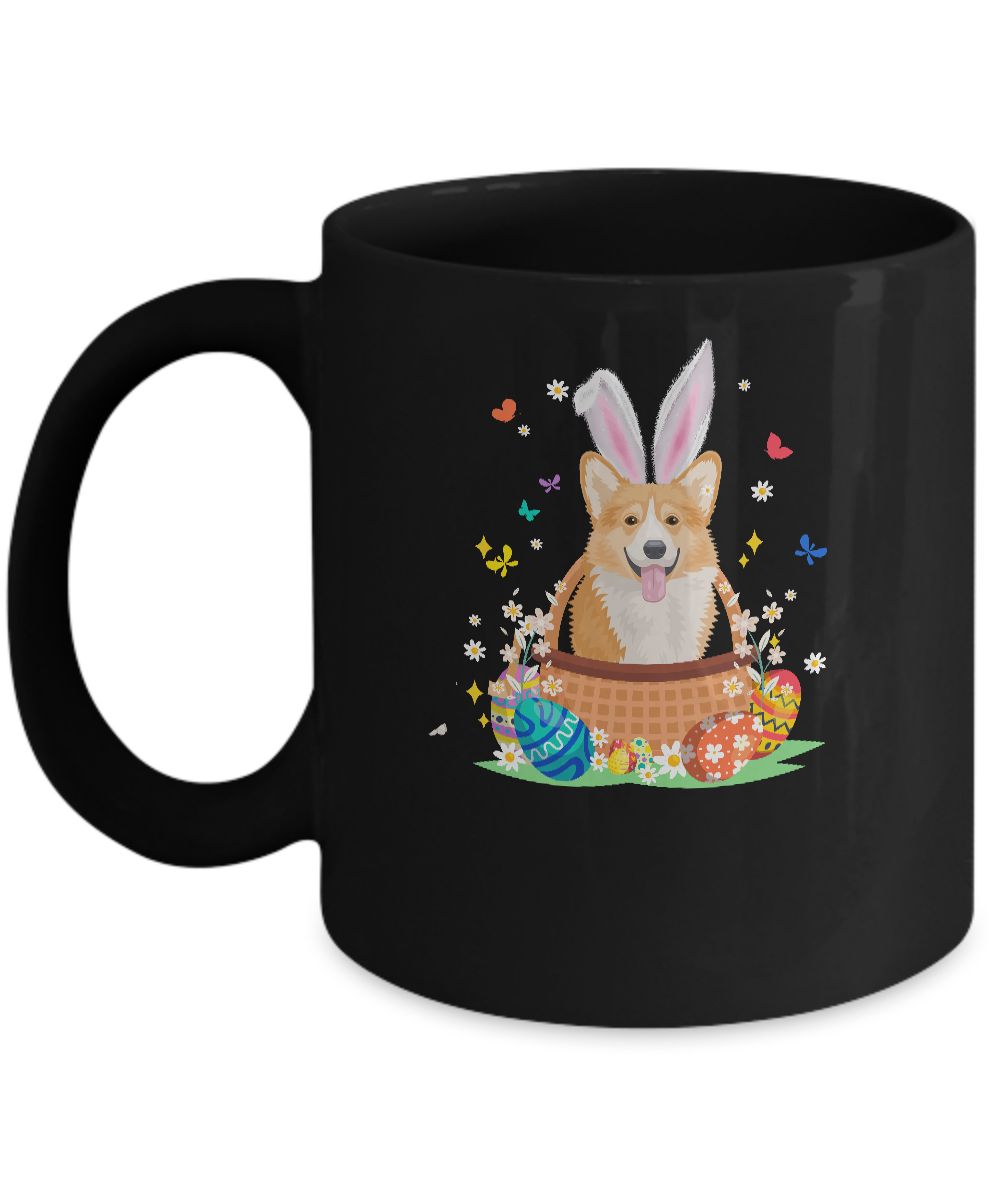 Corgi Bunny Hat Rabbit Easter Eggs Mug-Coffee Mug-11oz Mug-Black