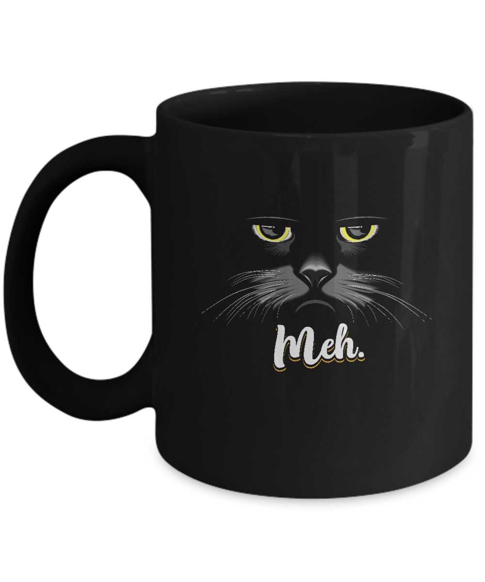 Funny Halloween Cat Meh Gift Mug-Coffee Mug-11oz Mug-Black