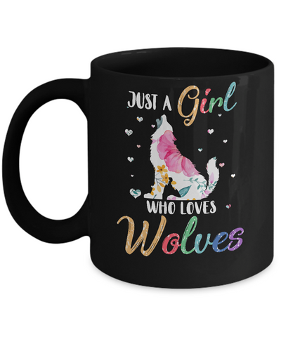 Just A Girl Who Loves Wolves Cute Wolve Lover Mug-Coffee Mug-11oz Mug-Black