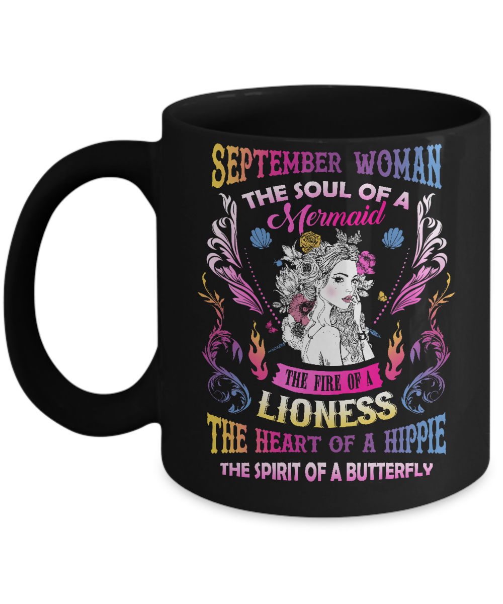 September Woman The Soul Of A Mermaid Birthday Mug-Coffee Mug-11oz Mug-Black