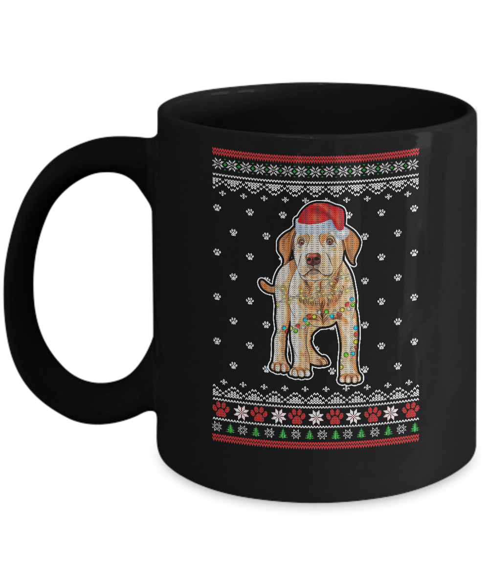 Labrador Christmas Ugly Sweater Lights Dog Xmas Gift Mug-Coffee Mug-11oz Mug-Black