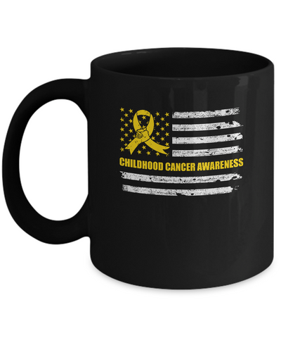 Yellow Ribbon Childhood Cancer Awareness US Flag Mug-Coffee Mug-11oz Mug-Black