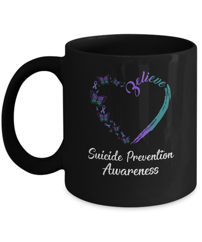 Butterfly Believe Suicide Prevention Awareness Ribbon Gifts Mug-Coffee Mug-11oz Mug-Black