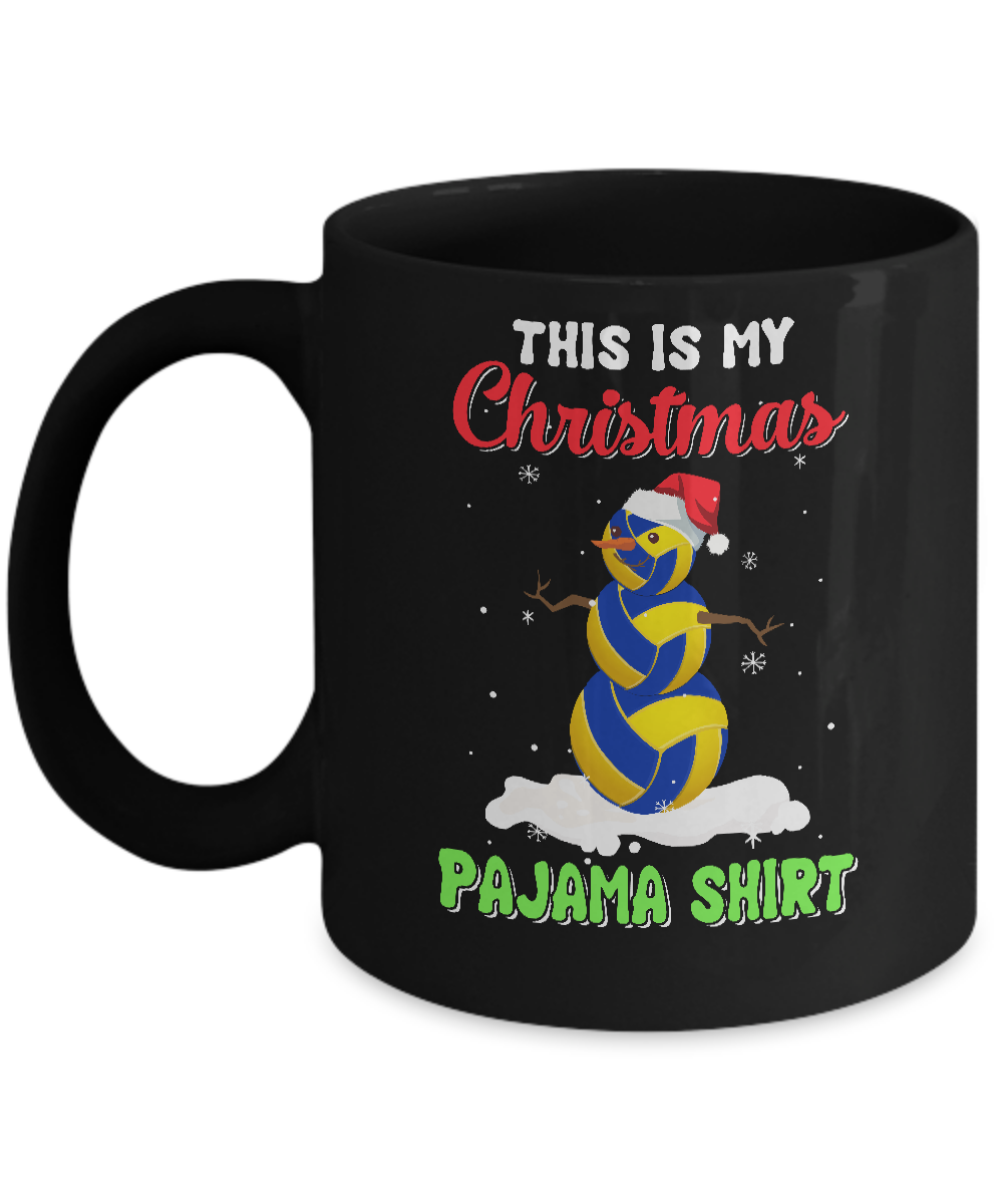 This Is My Christmas Pajama Xmas Snowman Volleyball Mug-Coffee Mug-11oz Mug-Black