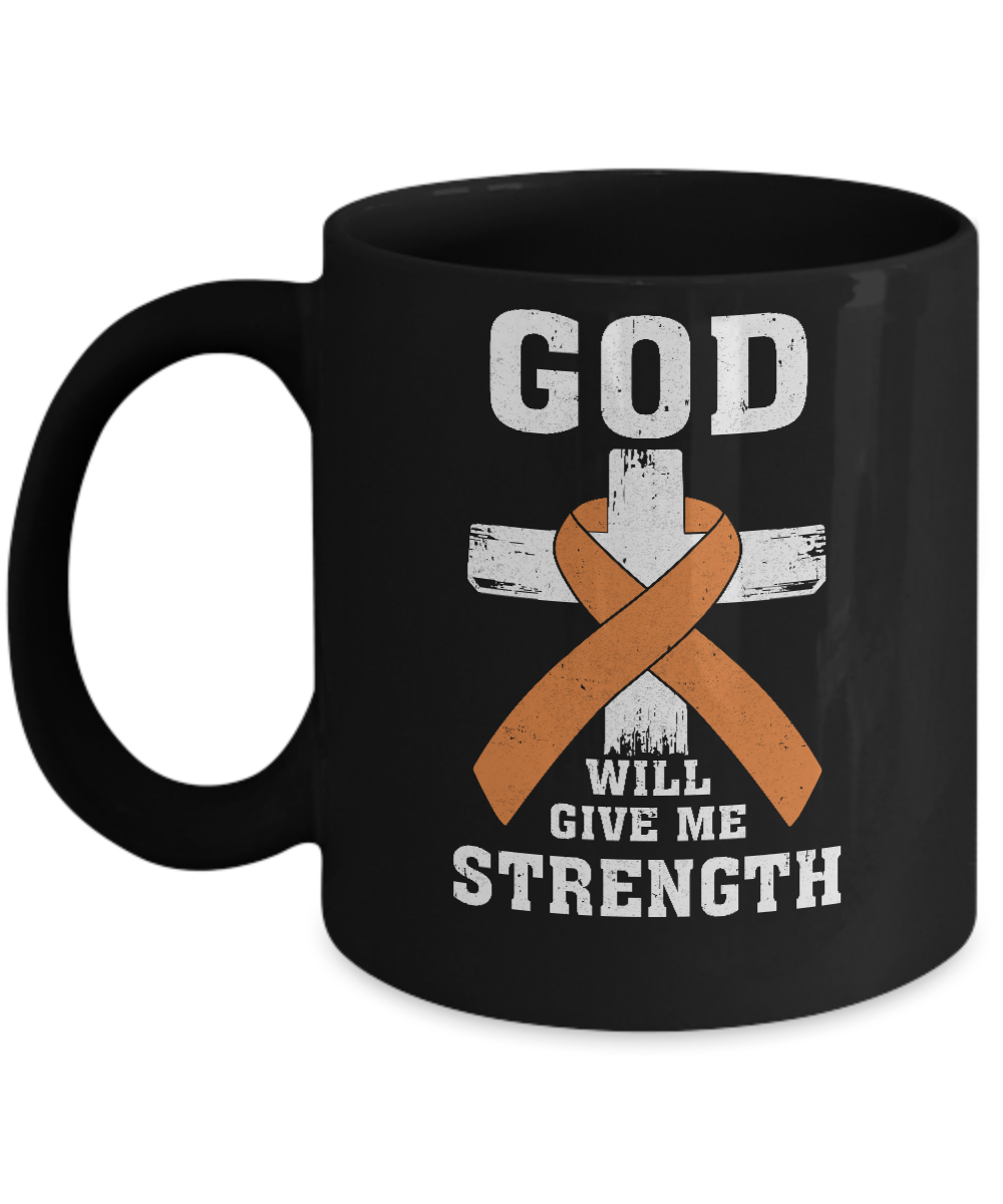 God Will Give Me Strength Orange Awareness Ribbon Gift Mug-Coffee Mug-11oz Mug-Black
