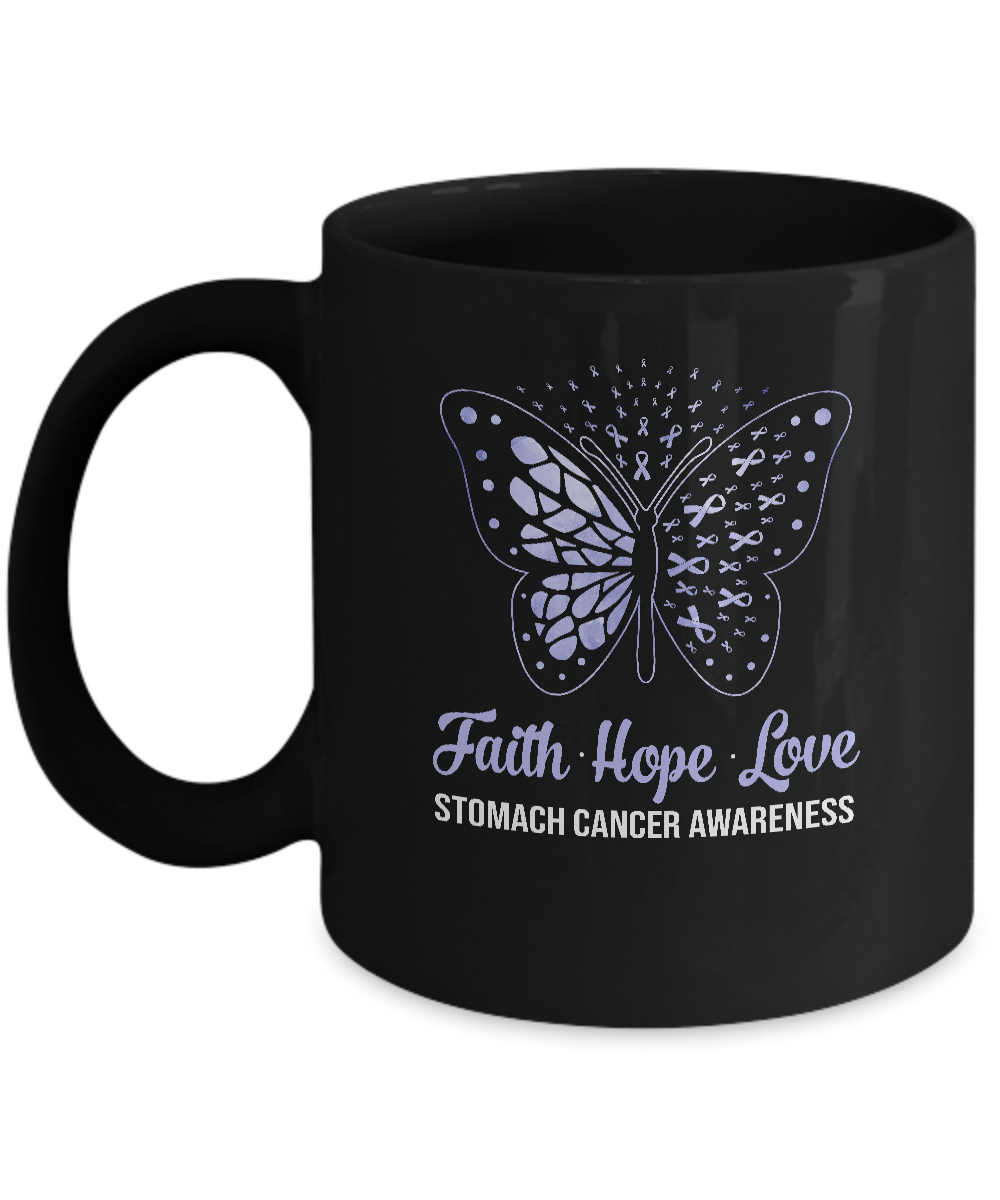 Faith Hope Love Periwinkle Butterfly Stomach Cancer Awareness Mug-Coffee Mug-11oz Mug-Black