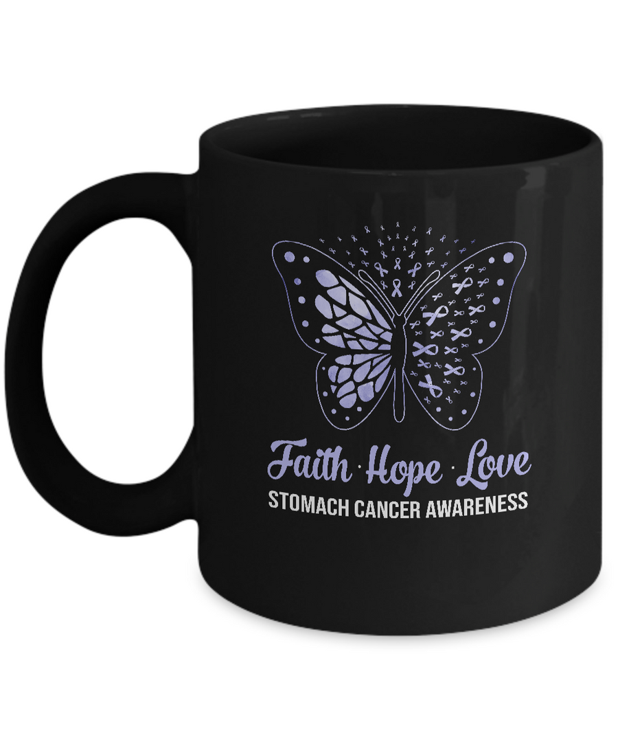 Faith Hope Love Periwinkle Butterfly Stomach Cancer Awareness Mug-Coffee Mug-11oz Mug-Black