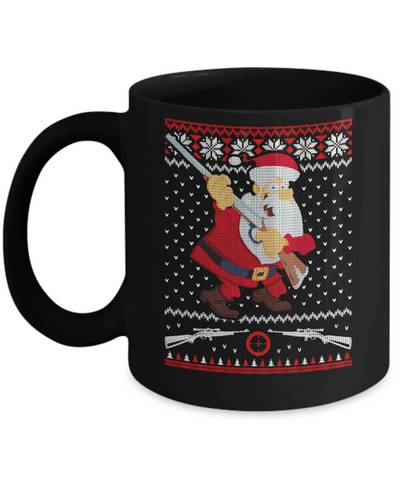 Santa Gun Hunting Ugly Christmas Sweater Funny Mug-Coffee Mug-11oz Mug-Black