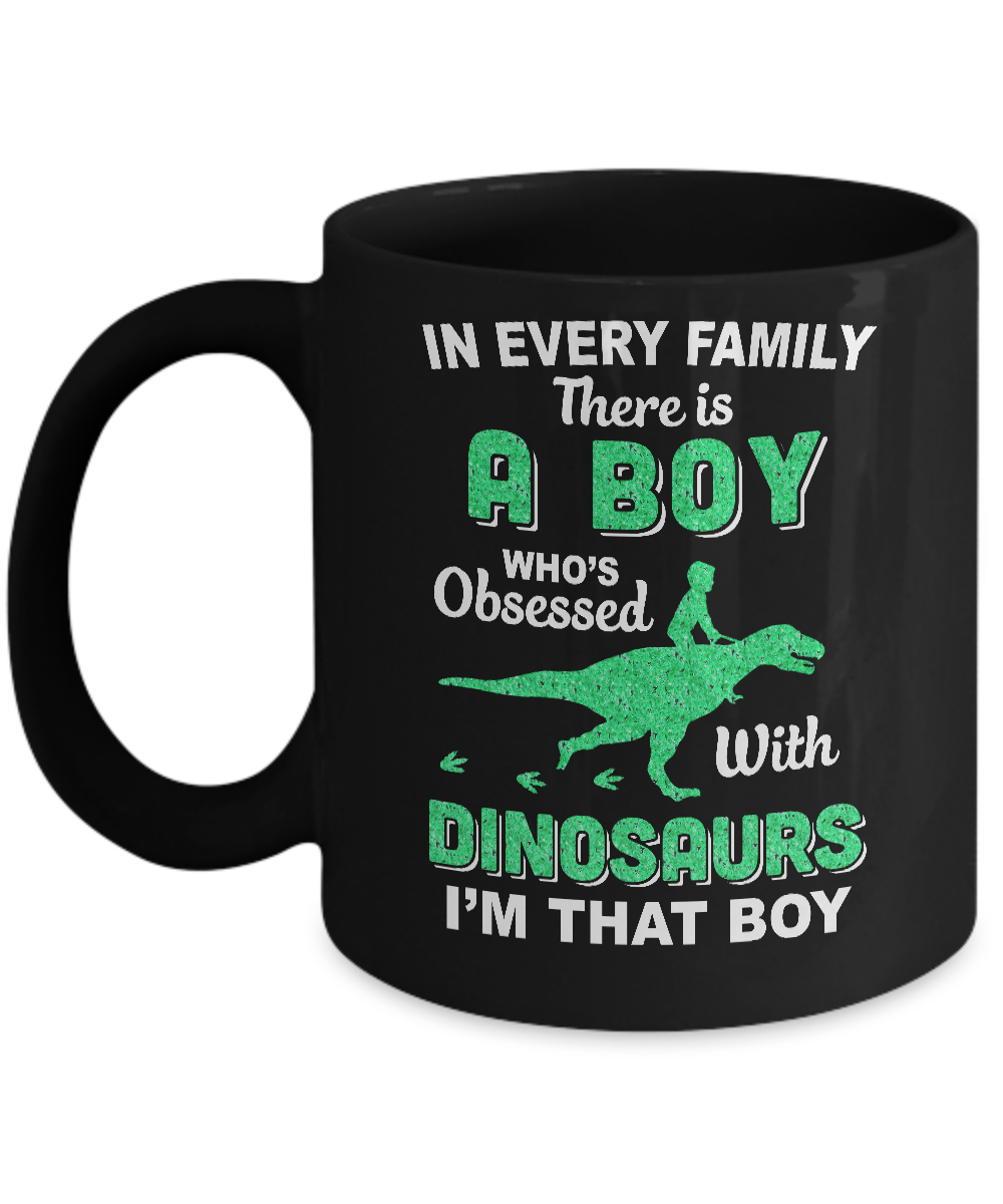 A Boy Who's Obsessed With Dinosaurs I Am That Boy Kids Mug-Coffee Mug-11oz Mug-Black