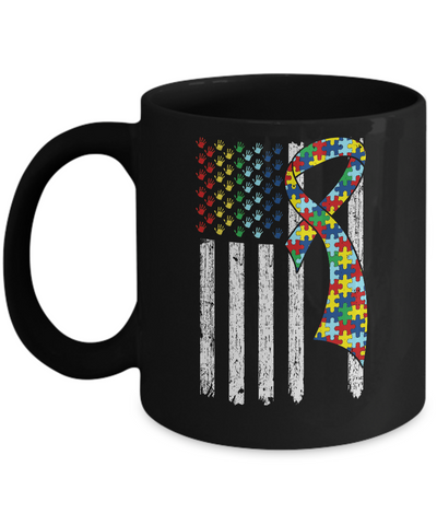 Support Autism Awareness American Flag Mug-Coffee Mug-11oz Mug-Black