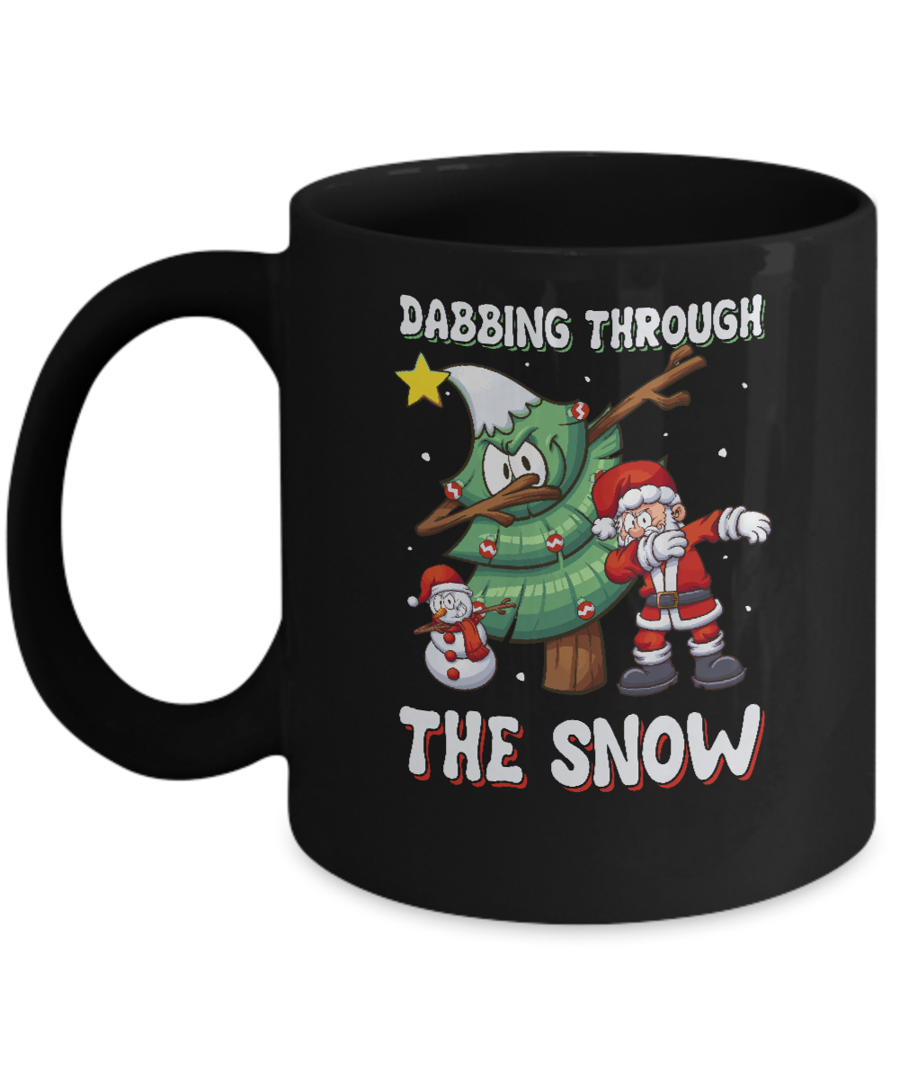 Dabbing Santa Snowman Christmas Tree Mug-Coffee Mug-11oz Mug-Black