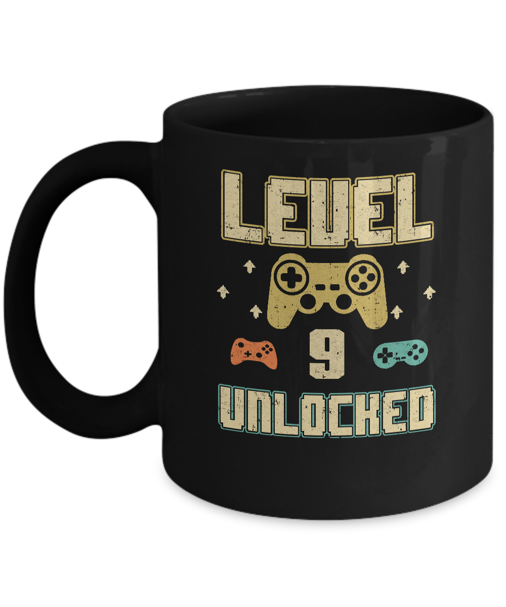 Level 9 Unlocked Video Gamer 9th Birthday Gift Mug-Coffee Mug-11oz Mug-Black