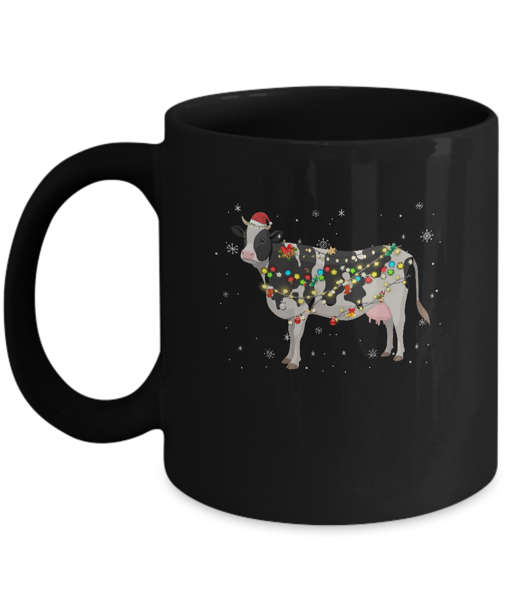 Vintage Cow Merry Christmas Light Led Mug-Coffee Mug-11oz Mug-Black