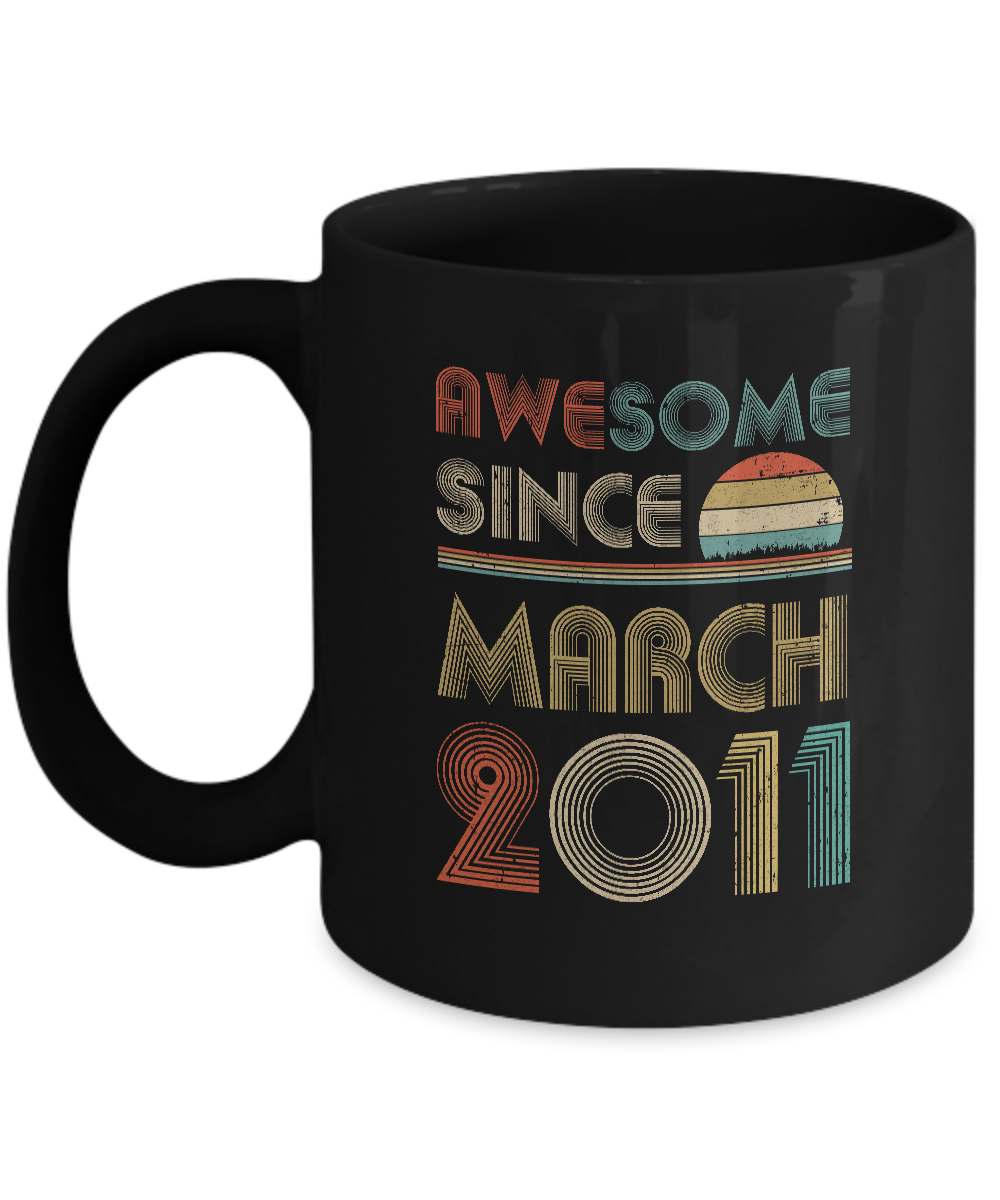 Awesome Since March 2011 Vintage 10th Birthday Gifts Youth Mug-Coffee Mug-11oz Mug-Black