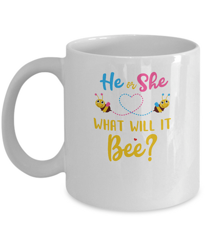 Gender Reveal Pink Or Blue What Will It Bee He Or She Family Mug-Coffee Mug-11oz Mug-White