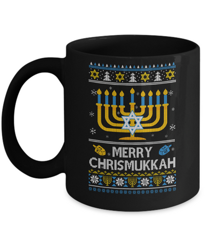 Merry Chrismukkah Xmas Hanukkah Ugly Christmas Sweater Mug-Coffee Mug-11oz Mug-Black