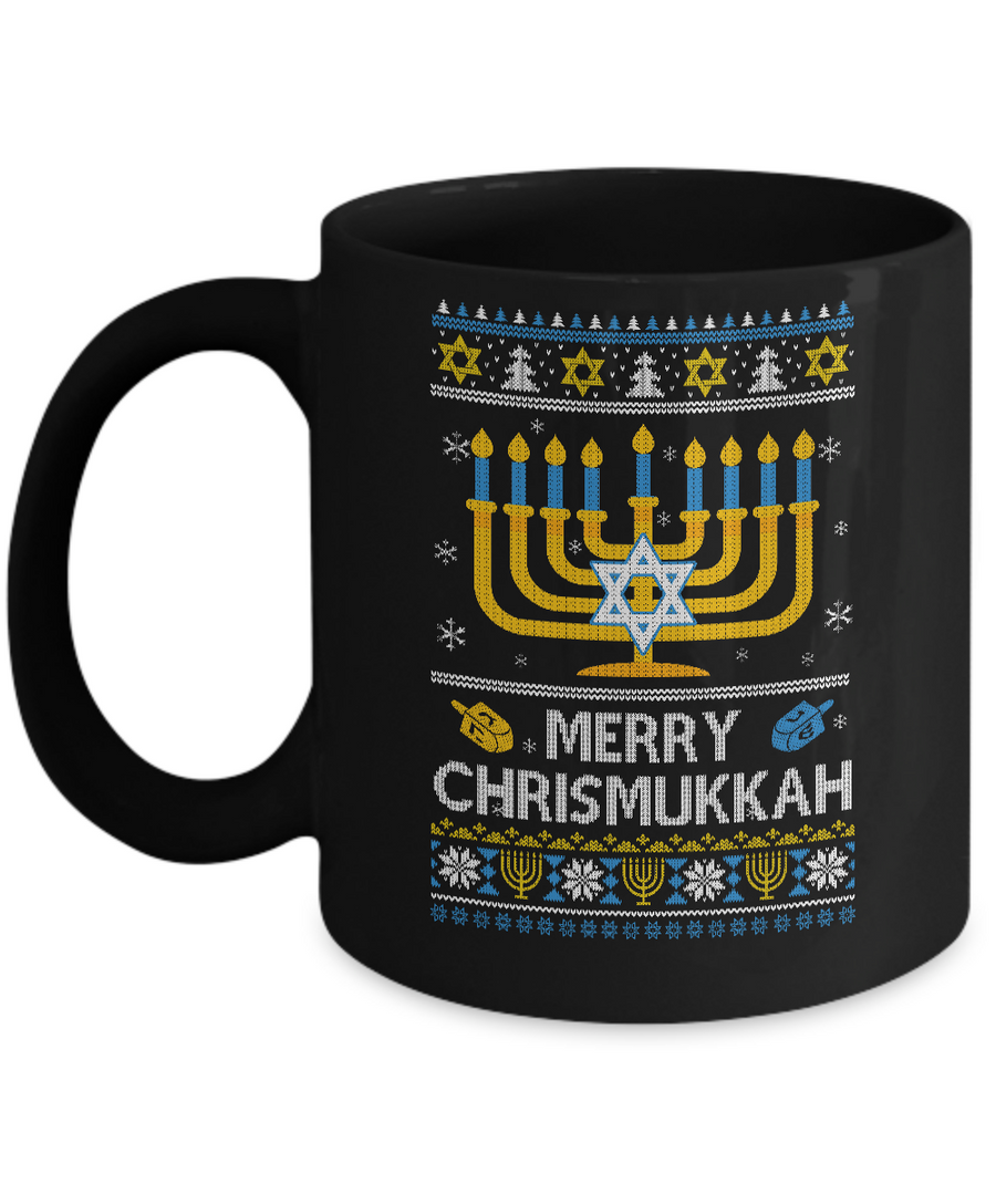 Merry Chrismukkah Xmas Hanukkah Ugly Christmas Sweater Mug-Coffee Mug-11oz Mug-Black