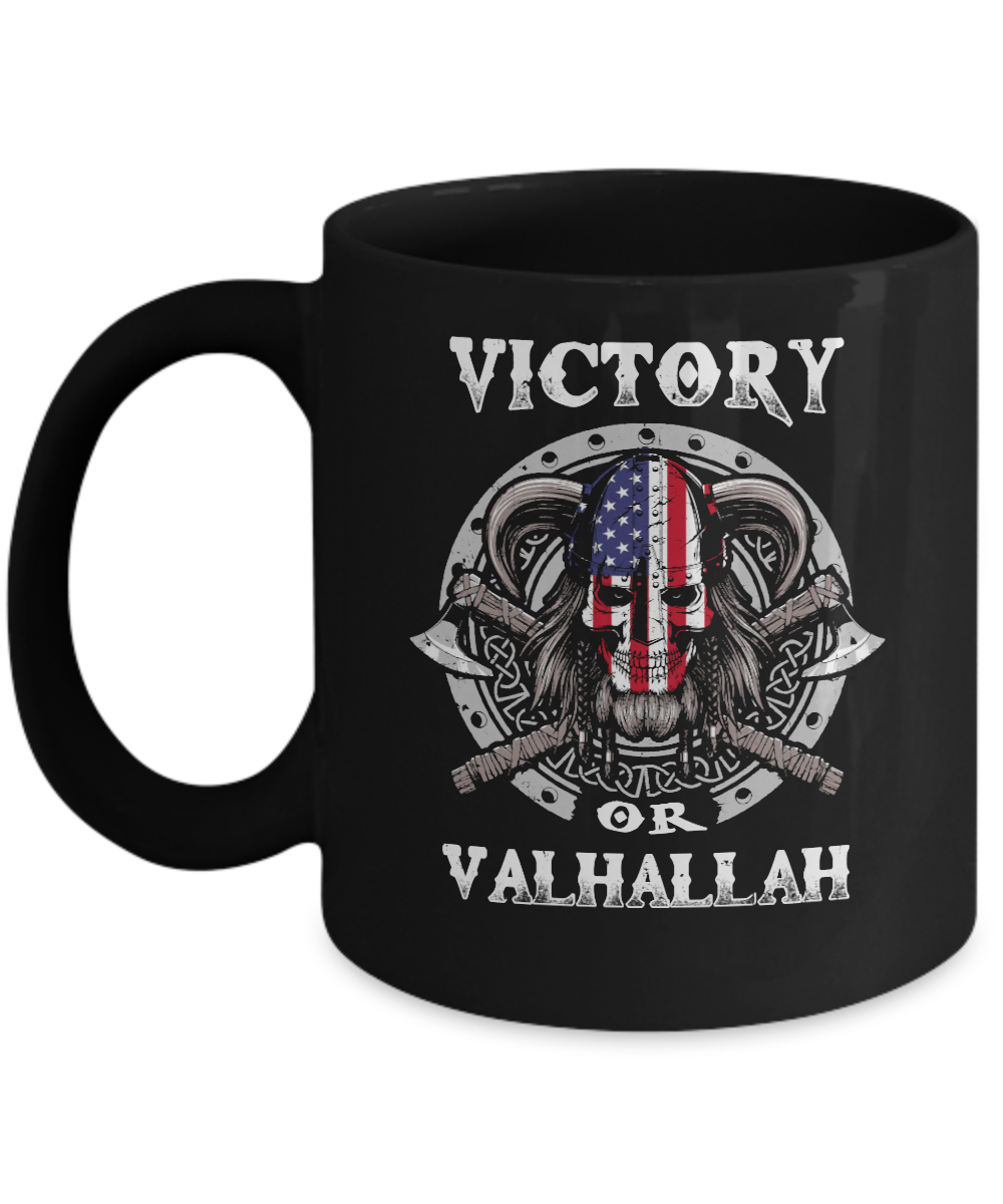 American US Flag Victory or Valhalla Viking Mug-Coffee Mug-11oz Mug-Black