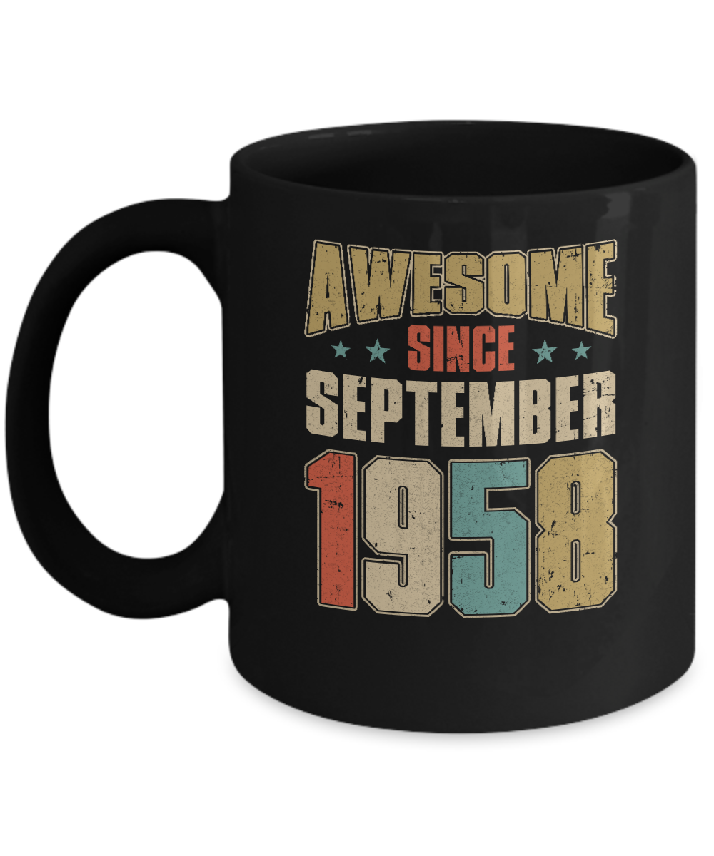 Vintage Retro Awesome Since September 1958 63th Birthday Mug-Coffee Mug-11oz Mug-Black