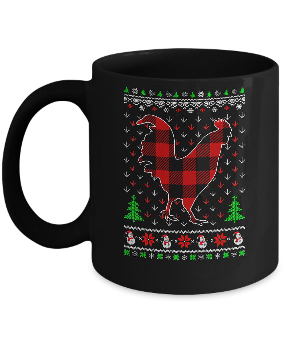Funny Holiday Chicken Buffalo Plaid Ugly Christmas Sweater Mug