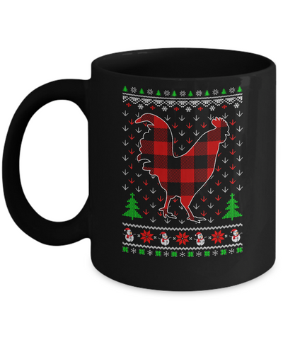 Funny Holiday Chicken Buffalo Plaid Ugly Christmas Sweater Mug-Coffee Mug-11oz Mug-Black