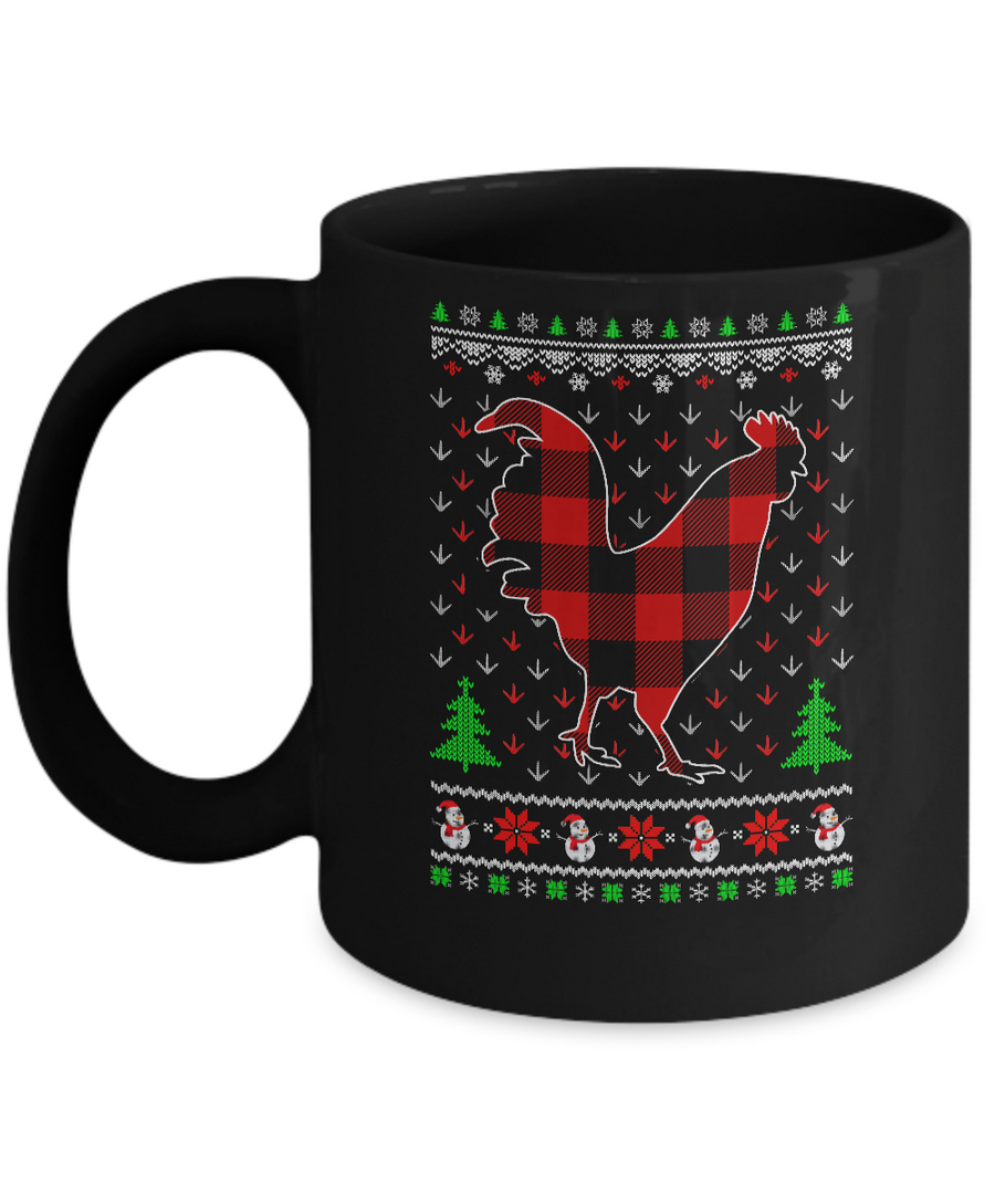 Funny Holiday Chicken Buffalo Plaid Ugly Christmas Sweater Mug-Coffee Mug-11oz Mug-Black