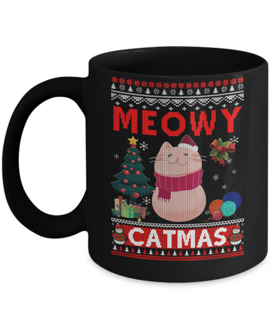 Meowy Catmas Ugly Sweater Cat Christmas Mug-Coffee Mug-11oz Mug-Black
